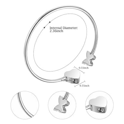 XIUDA Urn Bracelet for Human Ashes Butterfly Heart Ash Bracelet for Women Stainless Steel Openable Cuff Bangle Cremation Bracelet - Always in My Heart - color: Silver, With Me Always