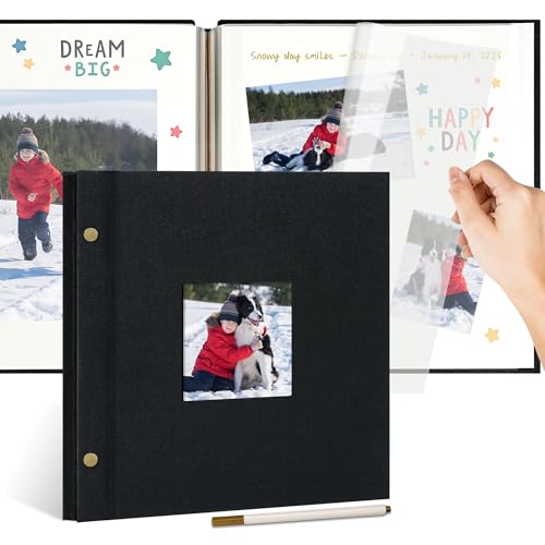 Linen Self Adhesive Photo Album 10x10 40 Pages Black | Window cover, Small Scrapbook album, 2x3 4x6 5x7 photos, Wedding, Couple, Travel memories - color: Black, size: 40 Pages (20 Sheets), 10 x 10 Inch