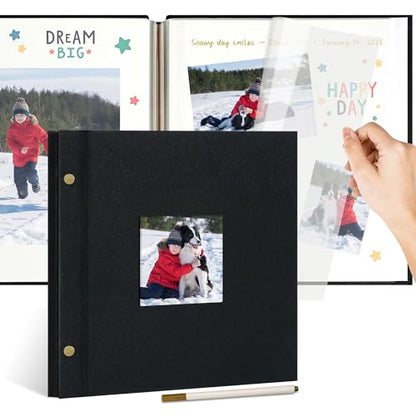 Linen Self Adhesive Photo Album 10x10 40 Pages Black | Window cover, Small Scrapbook album, 2x3 4x6 5x7 photos, Wedding, Couple, Travel memories - color: Black, size: 40 Pages (20 Sheets), 10 x 10 Inch