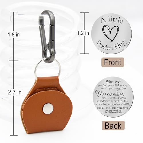 Pocket Hug Token Double Sided Engraved Inspirational Gift Leather Keychain Keepsake for MenWomen - color: Whenever