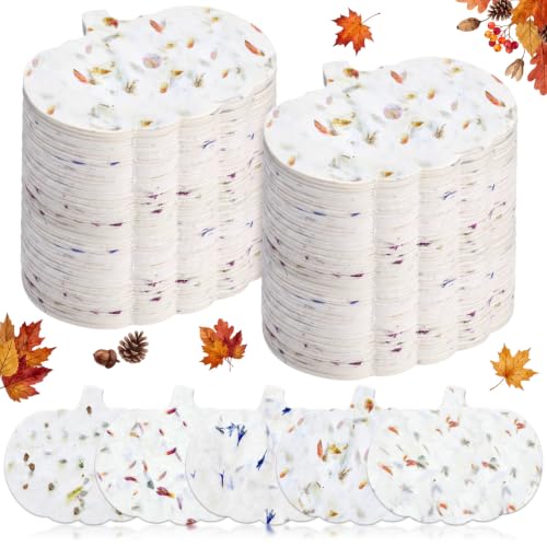 100 Pcs Handmade Wildflower Seed Paper Tags,Pumpkin Shape | Recycled Flower Petal Hearts and Butterflies for Wedding Favors, Envelopes, Cards and Birthday Crafts - style: Pumpkin Shape