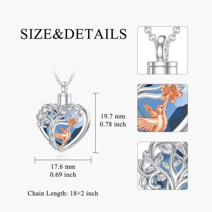 PELOVNY Urn Necklaces for Ashes of Loved Ones 925 Sterling Silver Personalized Heart Locket Urn Necklace Cremation Keepsake Memorial Jewelry Gifts for Women Men - color: Hummingbird Urn-2