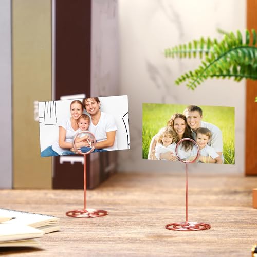 TecUnite 24 pcs 3.35 Inch Picture Clips Table Place Photos Card Holder Gold | Rose Gold number NameCards Holds,Wedding Reception Birthday Party Centerpieces,Durable Metal Wire, Spiral Base - color: Rose Gold