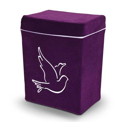 Velvet Urn Bag with TSA Approved Cremation Container | Holds Cremated Ashes of Human Adult | for Use in a Niche or Ground Burial | Fits the Crowne Burial Urn Vault (Purple with Dove) - color: Purple With Dove