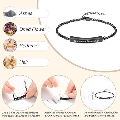 Oinsi Cremation Jewelry Urn Bracelet for Ashes for Women Men Adjustable Memorial Ashes Keepsake Bangle Manmade Rope Braided Bracelet - color: B-Black - Always In My Heart