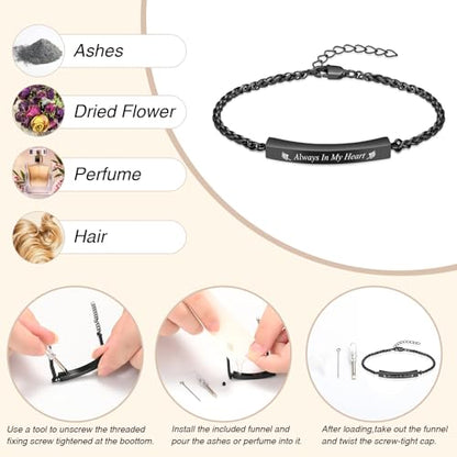 Oinsi Cremation Jewelry Urn Bracelet for Ashes for Women Men Adjustable Memorial Ashes Keepsake Bangle Manmade Rope Braided Bracelet - color: B-Black - Always In My Heart