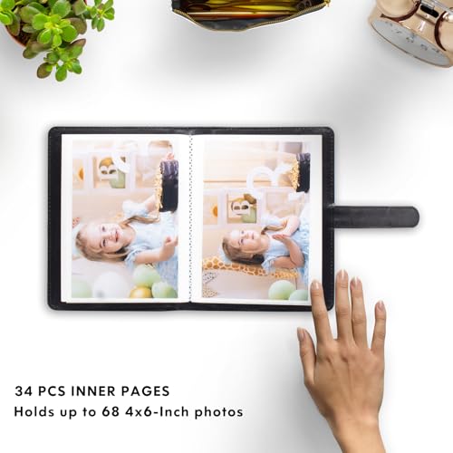 Photo Album 4x6 Photos - 68 Pockets Small Mini Capacity Premium Vegan Leather Cover Album, Portable Wallet Photo Case for Boys Girls Birthday Wedding (Black) - color: Black