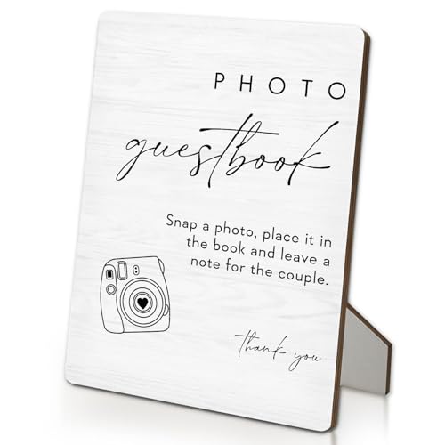 Photo Guest Book Sign, Photo Guestbook Sign for Wedding Wooden Stand 5"X7", Wedding Table Decor Decorations for Reception (White 01, 5x7 Inch) - color: White 01