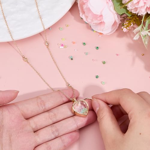 DICOSMETIC 1Pc Heart Locket Necklace 18.23 Inch Small Alloy Memory Locket Charms Necklace Clear Picture Frame Necklaces Golden Glass Floating Charm Necklaces with Jewelry Bags for Women Men
