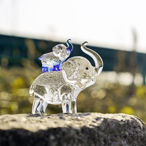 Crystal Elephant Figurines Glass Elephants Gifts for Women | Mom and Son Elephants Collectible, Home Office Tabletop Decor, Mother's Birthday Gifts, Glass Collectibles - style: mom-son(blue)