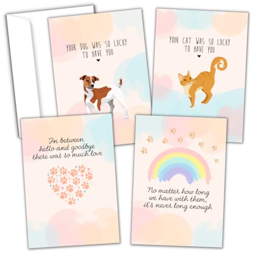 Hat Acrobat 16 Pet Sympathy Cards for Dogs, Cats with Envelopes - Pet Sympathy Card, Loss of Dog Sympathy Card Set - Thoughtful Sympathy Card for Loss of Pet Dog or Cat Sympathy Card (Heartwarming) - color: Heartwarming