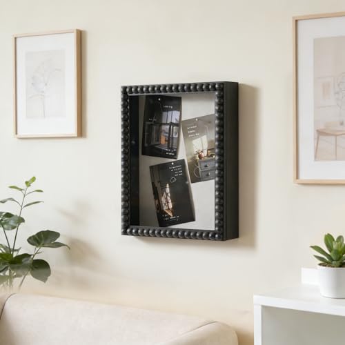 Muzilife 11x14 Shadow Box Pine Wood with Unique Bead Door, 3.18 Deep, Black - color: Black-bead Shape, size: 11"x14"