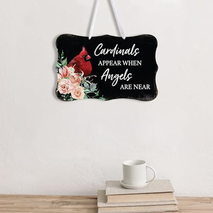 LifeSong Milestones Memorial Wall Hanging Signs Bereavement Keepsake Condolence Funeral Gift For Loss of Loved One 8x12 (Cardinals Appear When Angels (Black)) - color: Cardinals Appear When Angels (Black)