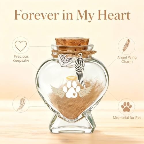 Pet Memorial Bottle for Dog or Cat Hair,Fur Keepsake for Pet Loss | Heart-Shaped Glass Memorial Keepsake for Pet Hair, Cat Memorial Gift with Sympathy Card, Dog Fur Keepsake, Pet Memorial Urn