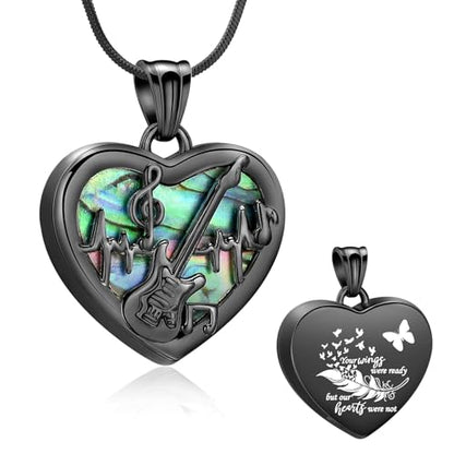 Minicremation Heart Guitar Cremation Pendant Necklace for Ashes Stainless Steel Music Guitar Pick Cremation Keepsake Memorial Urn Necklace - color: Customize Text