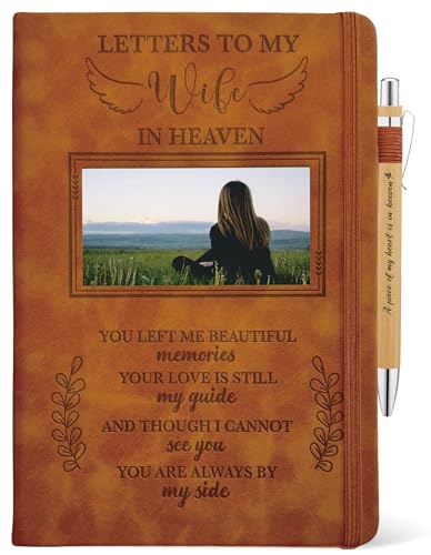 Wife Grieving Gift, Sympathy Condolence Remembrance Memorial Gifts | Letters To My Wife In Heaven Faux Leather Journal with Window Cover 200 Pages A5 Lined for Family Friend Who Loss of Wife - style: Wife