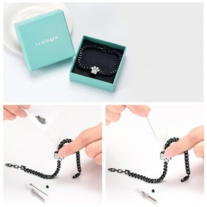 zeqingjw Urn Bracelet for Pets Ashes Pet Cremation Jewelry Stainless Steel Paw Print Pet Memorial Bracelet Pet/Dog's/Cat's Ashes Keepsake for Women Men - color: Black