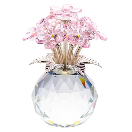 Qianwei Pink Forget Me Not Crystal Flowers - Sympathy Glass Flowers Collectible Figurines Decor Paperweight Ornament Home Office Table Desk Decorations - color: Pink-plus