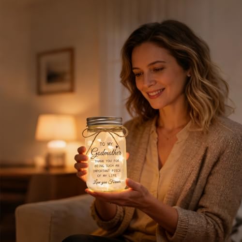 Godmother Gift from Godchild for Godmothers - Mason Jar Night Light | Proposal Gift Mothers Day Birthday Christmas Promoted to Godmother Gifts - color: Godmother