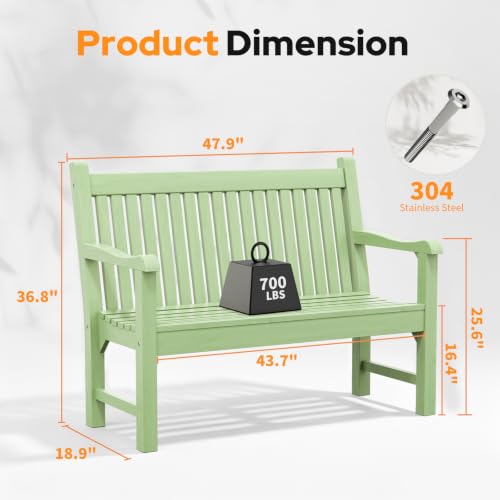 2-Person Outdoor Bench with 700 Lbs Weight Capacity, Green | Poly Lumber Weatherproof Garden Bench Seating for Porch, Balcony and Park, All-Weather Patio Bench Furniture - color: Green