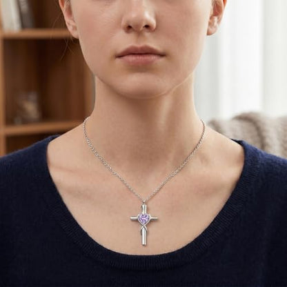 YYB Urn Necklace for Ashes Women Heart Birthstone Cross Cremation Jewelry | Memorial Keepsake Funeral Jewelry for Loved Ones (with Funnel Filler) - color: 06-Jun-Alexandrite