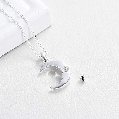 Imrsanl Cremation Jewelry for Ashes Moon Urn Necklace Stainless Steel Memorial Lockets Keepsakes Jewelry for Ashes Pendant - Fill kit - color: Sterling Silver