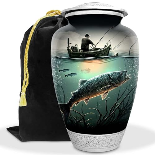 Fishing Urn for Human Ashes | Large Handcrafted Funeral Memorial | Decorative Cremation Fishing Urn for Women and Men - color: Fishing, size: Large