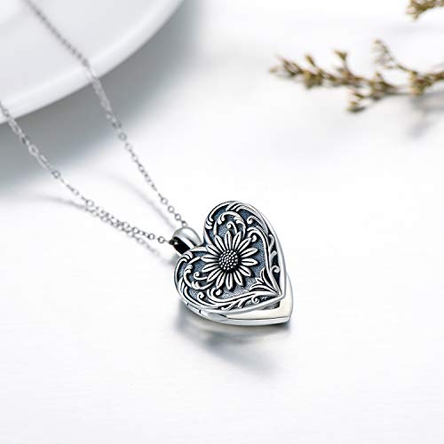 SOULMEET Personalized Silver Locket Necklace That Holds Pictures Photo Keep Someone Near to You, Memorial Custom Lockets Necklaces Letters Engraving for His Her - color: A-Sunflower-Black, style: Locket Necklace Only
