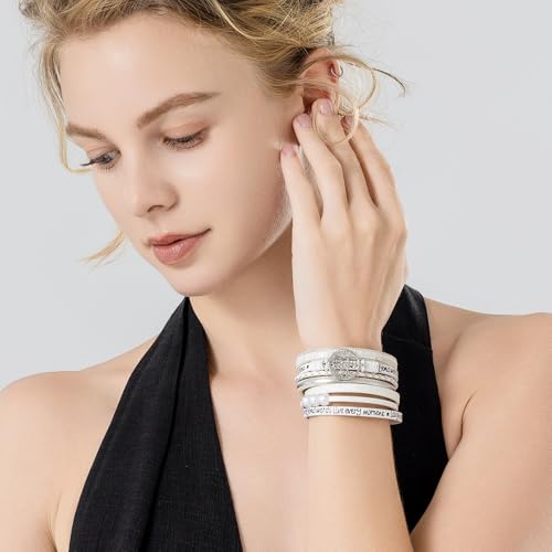 Tree of Life Inspirational Leather Wrap Bracelets Boho Western Cowgirl Cuff - color: White
