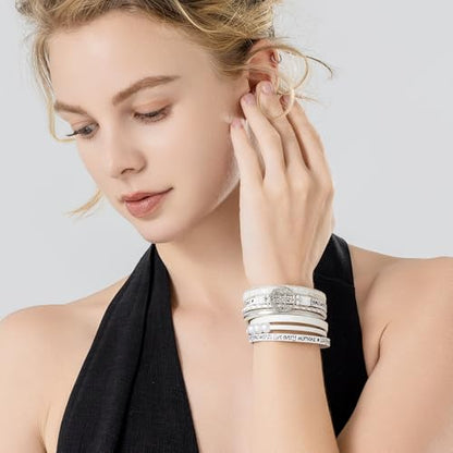 Tree of Life Inspirational Leather Wrap Bracelets Boho Western Cowgirl Cuff - color: White