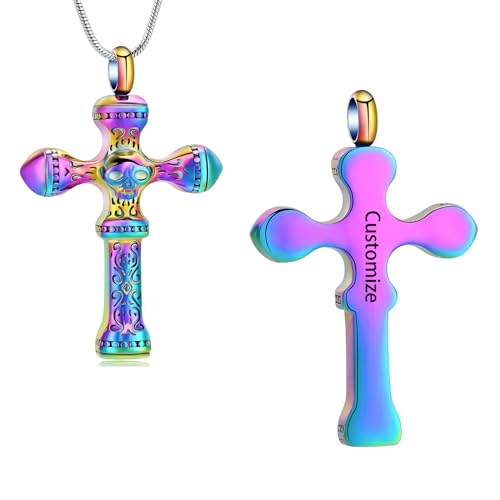 Skull Cross Cremation Jewelry Retro Skull Urn Necklaces for Ashe Stainless Steel Memorial locket Keepsakes Jewelry Human Ash Pendant Jewelry for Men Women - color: Customize