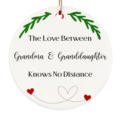 Grandma and Granddaughter Christmas Ornament Keepsake, The Love Between Grandma & Granddaughter Knows No Distance, Grandmother Ornament Gifts Double-Side Printed 3” Ceramics Ornament - color: Grandmother & Granddaughter