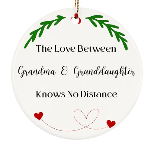 Grandma and Granddaughter Christmas Ornament Keepsake, The Love Between Grandma & Granddaughter Knows No Distance, Grandmother Ornament Gifts Double-Side Printed 3” Ceramics Ornament - color: Grandmother & Granddaughter