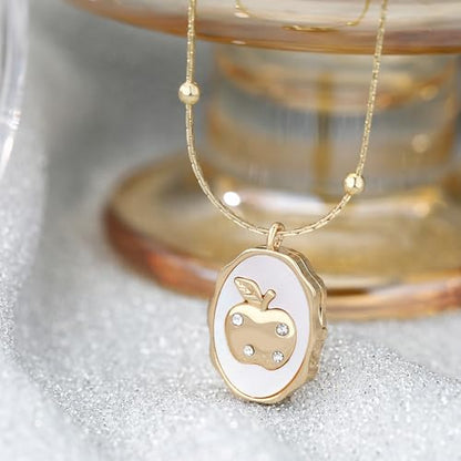 Gold Locket Necklace for Women Vintage, Heart Star Moon Butterfly Angel Holds Picture Photo Oval Locket Pendant Memorial Necklace Personalized Celestial Jewelry Birthday Gifts - style: Oval Apple