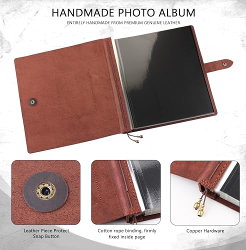 Leather photo Album Self Adhesive Pages, Handamde Leather Scrapbook Photo Album, Wedding Family Album, Holds 3x5, 4x6, 5x7, 6x8, 8x10 Photos - Coffee - color: Coffee, size: 13.58x13x1.3