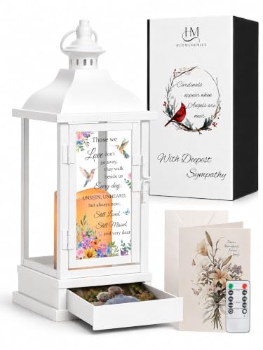 Memorial Lantern with Drawer for Keepsakes, Funeral Sympathy Gift for Loss of Loved One, Remembrance Gift for Mom Dad Husband Wife - color: Those We Love Don't Go Away/White