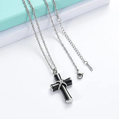 shajwo Cremation Jewelry Cross Urn Necklaces for Ashes for Women Men Urn Pendant Memorial Keepsake Ash Holder - color: 5-Black-Crystals