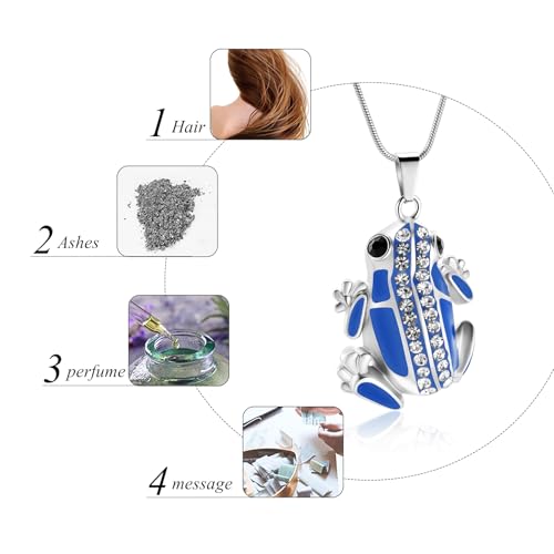 Cremation Jewelry Frog Shape Urn Necklace Ashes Keepsake Holder Memorial Urn Necklace Sweater Necklace - color: Blue