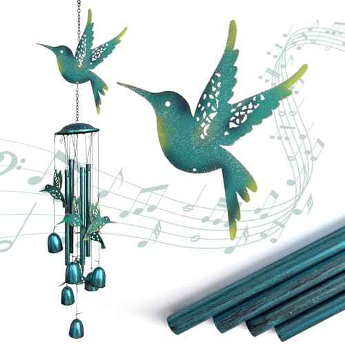 HONGLAND Wind Chimes for Outside,34" Hanging Metal Hummingbird Windchimes Outdoor,Unique Memorial Wind Chimes for Mom/Grandma,Home Decorative Ornaments for Garden, Patio, Yard Decor - Blue - color: Blue Hummingbird