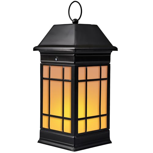 15.5" Solar Lantern Outdoor Waterproof, Glass Flickering Flame Solar Lanterns, Hanging Metal Lantern Decorative for Patio Front Porch Garden Backyard Tabletop Mothers Day Gifts Mom - color: Black02