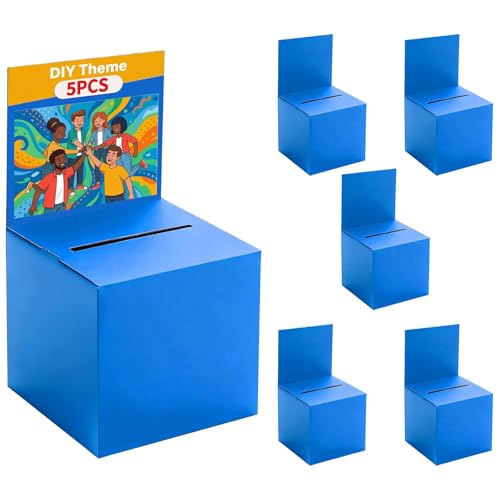 5 Pack Raffle Box Ballot Box with Slot, 6 x 6 x 6 Inch Blue Cardboard Suggestion Box with Removable Header, for Collecting Business Card Voting Contest Fundraising Donation and Suggestion - color: Blue, size: 5Pack