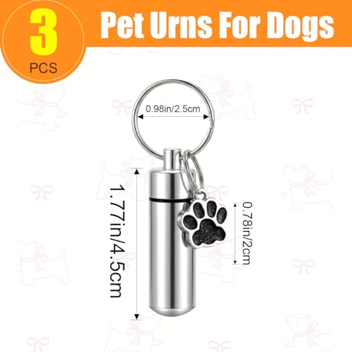 3 Pack Dog Urn Ashes Keepsake Keychain, Pet Urns for Dogs, Blank DIY Engravable Memorial Ash Holder - color: Silver-Small