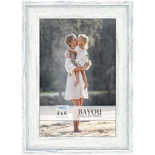 Icona Bay 4x6 Cloudy White Picture Frame - Cape Cod Style 4 x 6 Photo Frame - Table Top or Wall Mount - Bayou Collection - size: 4x6