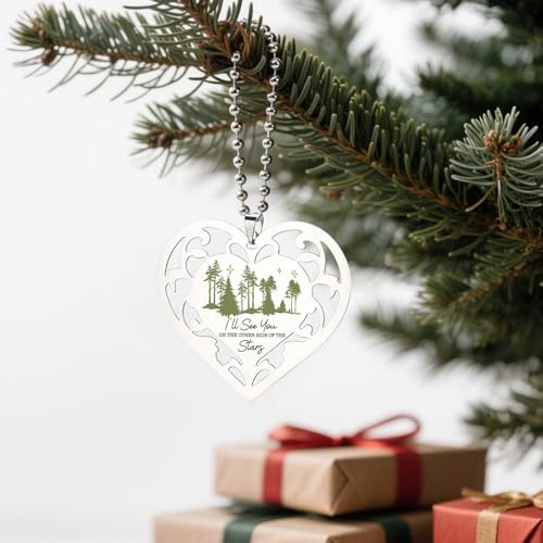 Memorial Heart Ornament “I’ll See You on The Other Side of The Stars” Stainless Steel Heart Sympathy Gift Remembrance Hanging Sign Loss Keepsake Tree Decoration Hanging Ornaments S2X49 - style: Memorial Heart3