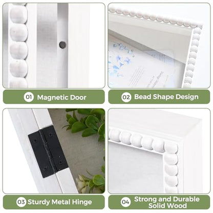 Muzilife 11x14 Shadow Box Pine Wood with Unique Bead Door, 3.18 Deep, White - color: White-bead Shape, size: 11"x14"