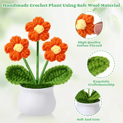 9 Pack Crochet Flower Bouquet Pot Bulk Thank You Gifts Handmade Knitted Puff Flower Mini Floral Plant for Women Coworker Summer Wedding Home Table Car Decor - style: Puff Flowers