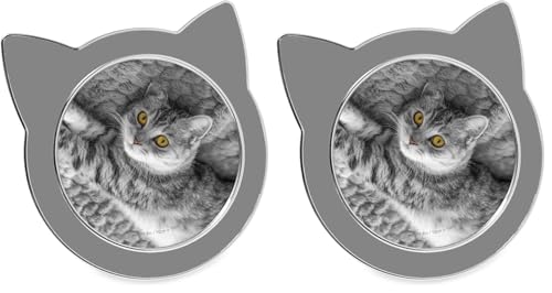 Isaac Jacobs 4x4 Gray with Silver Round Enamel Cat Picture Frame w/Ears - Tabletop, Home & Office Décor, (4x4, Gray with Silver) (Pack of 2) - color: Gray with Silver, size: 4x4 (Pack of 2)
