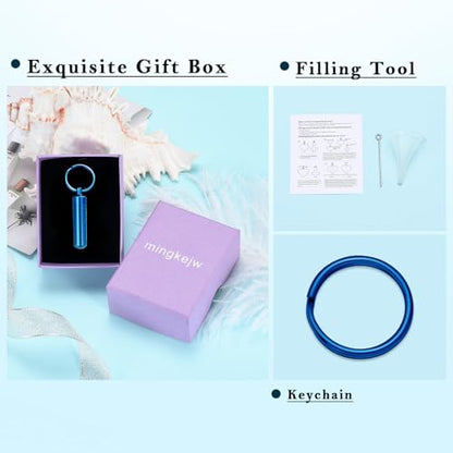Cylinder Urn Necklace for Ashes with Glass Vials Cremation Jewelry Stainless Steel Ash Holder Keepsake Memorial Jewelry with Fill Tool - color: Keychain Blue