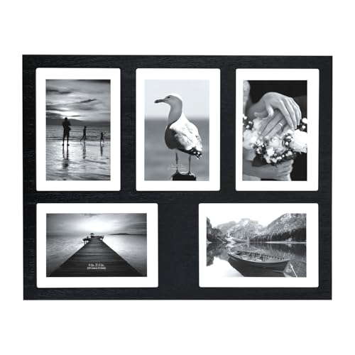 Hand-Painted Black Wood Collage Frame, 5 Openings for 4x6 - color: Black-1, size: 5 4X6