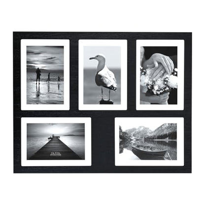 Hand-Painted Black Wood Collage Frame, 5 Openings for 4x6 - color: Black-1, size: 5 4X6